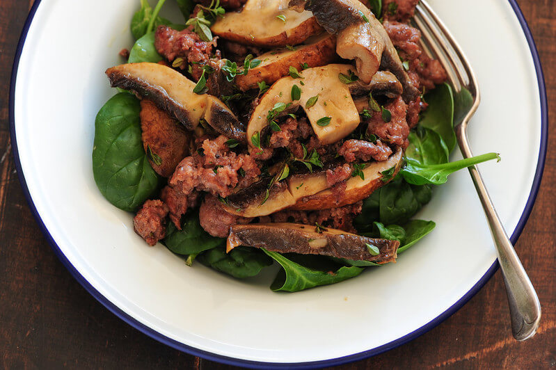 One Pot Mushroom Sausage & Spinach